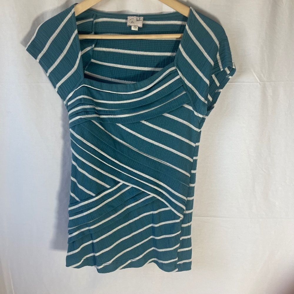 Anthropologie Postmark Aqua Green/White Stirred Top Sz S